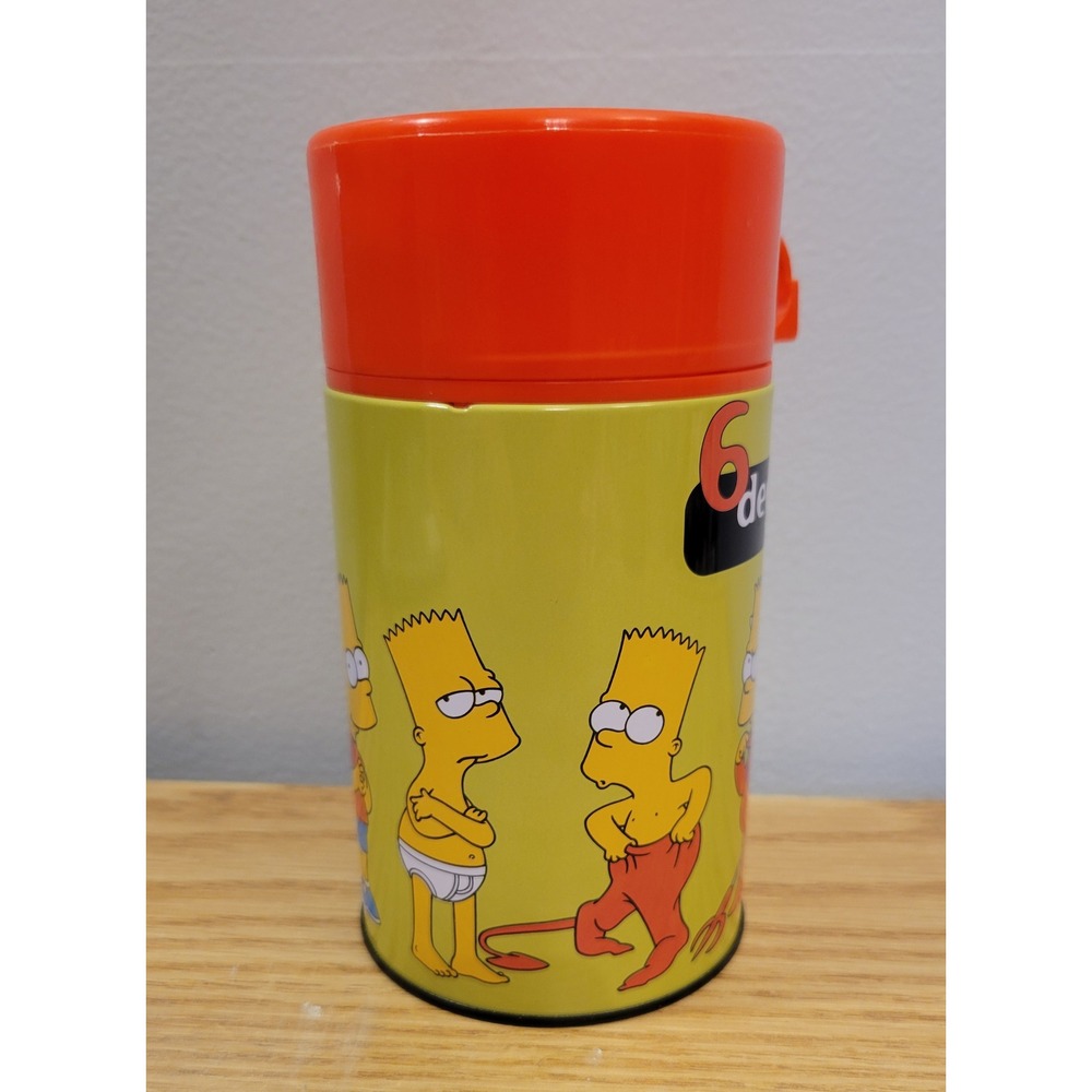 Vintage 2000 NECA Bart Simpson 6 Degrees of Separation Metal Thermos Orange Lid - Picture 4 of 6